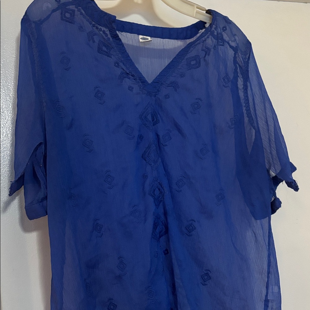 Old Navy Royal Blue Sheer Blouse - Picture 1 of 10